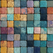 Geometric Mosaic Wallpaper Cracked Tile Texture Blue Teal Palette Decorative Mural design