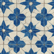 Geometric Tile Wallpaper Blue And White Starburst Rosette Decorative Mural design
