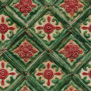 Ornate Tile Wallpaper Green Lattice Red Rosette Decorative Mural design