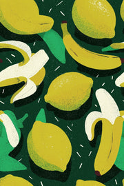Abstract Fruit Wallpaper Dark Green Background Tropical Decorative Mural design