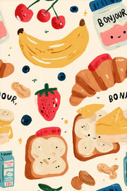 White Background Wallpaper Breakfast Pattern Kitchen Decorative Mural design