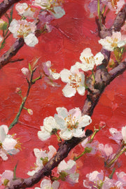 Floral Blossoms Wallpaper Cherry Blossom Branches Removable Red Background Wall Double Roll design