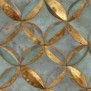 Metallic Gold Wallpaper Teal Blue Gray Removable Geometric Petals Wall Double Roll design