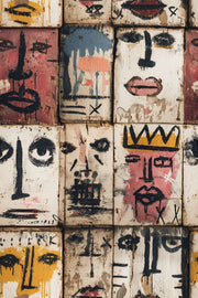 Abstract Faces Wallpaper Graffiti Mural Painted Wood Panels Decorative Mural design