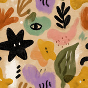 Abstract Botanical Wallpaper Hand Painted Beige Background Removable Wall Decor design