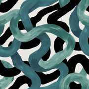 Teal Brushstrokes Wallpaper Black Wavy Stripes High Contrast Decorative Mural design