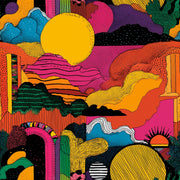 Abstract Landscape Wallpaper Yellow Sun Colorful Psychedelic Removable Wall Decor design