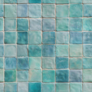 Teal Tiles Wallpaper Aqua Mosaic Glossy Ceramic Decorative Mural design