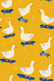 Goose Wallpaper Skateboard Removable Mustard Yellow Background Wall Double Roll design