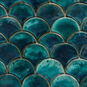 Scallop Tile Wallpaper Fish Scale Pattern Glazed Ceramic Decorative Mural design
