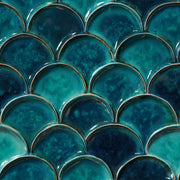 Scallop Tile Wallpaper Glossy Ceramic Metallic Outline Removable Wall Decor design