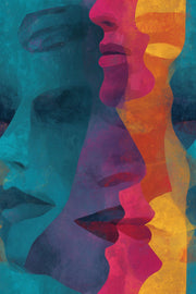 Abstract Faces Wallpaper Overlapping Profiles Teal Background Removable Wall Decor design