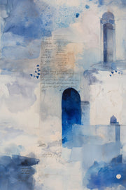 Mediterranean Architecture Wallpaper Abstract Watercolor Removable Blue And White Wall Double Roll design