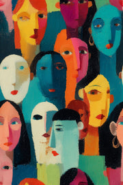 Abstract Faces Wallpaper Portrait Collage Teal Background Decorative Mural design
