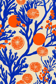 Orange Slices Wallpaper Cobalt Blue Mediterranean Removable Wall Decor design