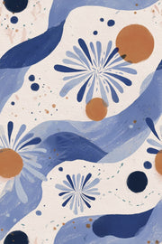 Abstract Floral Wallpaper Blue Daisy Hand Painted Decorative Mural design