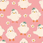 Cute Chicks Wallpaper Pink Background Daisy Flowers Decorative Mural design