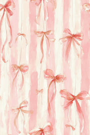 Pink Bows Wallpaper Ribbons Removable Watercolor Wall Double Roll design