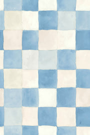 Blue Checkered Wallpaper Watercolor Squares Geometric Grid Decorative Mural design