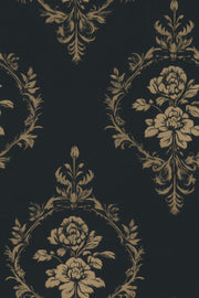 Black And Gold Wallpaper Damask Removable Floral Wall Double Roll design