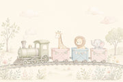 Nursery Train Wallpaper Watercolor Animals Removable Safari Animals Wall Decor design