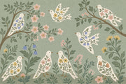 Floral Birds Wallpaper Botanical Removable Folk Art Wall Decor design