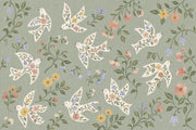 Floral Birds Wallpaper White Doves Sage Green Wall Mural design