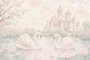 Fairy Tale Castle Wallpaper Swans Watercolor Removable Wall Decor design