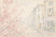 Pink Cherry Wallpaper Muted Green Paris Street Wall Mural design