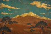Vintage Mural Wallpaper Gold Leaf Teal Sky Wall Mural design