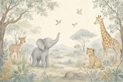Watercolor Safari Wallpaper Nursery Animals Removable Giraffe Wall Decor design