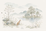 Watercolor Landscape Wallpaper Woodland Fox Wall Mural design