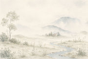 Watercolor Landscape Wallpaper Misty Mountains Pastoral Countryside Wall Mural design