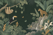 Dark Tropical Jungle Wallpaper Rainforest Sloth Wall Mural design