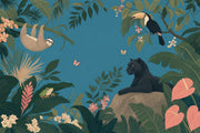 Tropical Jungle Wallpaper Teal Background Removable Botanical Mural Wall Decor design