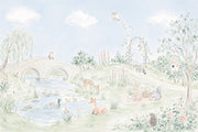 Watercolor Landscape Wallpaper Woodland Animals Removable Pond Wall Decor design