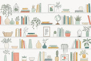 Bookshelf Wallpaper Plants Botanical Removable Wall Decor design
