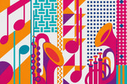 Musical Notes Wallpaper Brass Instruments Removable Pop Art Wall Decor design