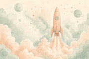 Space Wallpaper Rocket Watercolor Wall Mural design
