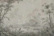 Misty Forest Wallpaper Tropical Jungle Vintage Landscape Wall Mural design