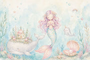 Mermaid Wallpaper Underwater Removable Watercolor Wall Decor design