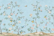 Chinoiserie Wallpaper Light Blue Removable Lemon Tree Wall Decor design