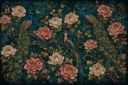 Peacock Wallpaper Dark Teal Background Chinoiserie Removable Wall Decor design