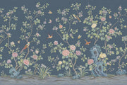 Chinoiserie Wallpaper Dark Blue Removable Peonies Wall Decor design