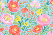 Bright Floral Wallpaper Light Blue Background Painted Flowers Removable Wall Decor design