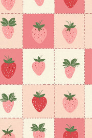 Strawberry Wallpaper Checkered Patchwork Removable Wall Decor design