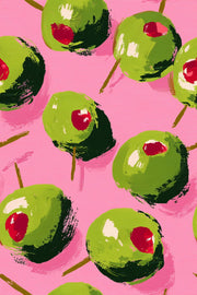 Painted Olives Wallpaper Pink Background Pop Art Decorative Mural design