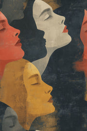 Abstract Faces Wallpaper Portrait Removable Female Profiles Wall Double Roll design