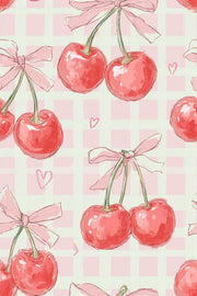 Cherries Wallpaper Pink Gingham Decorative Mural design