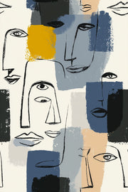 Abstract Faces Wallpaper Line Art Removable Modern Portrait Wall Double Roll design